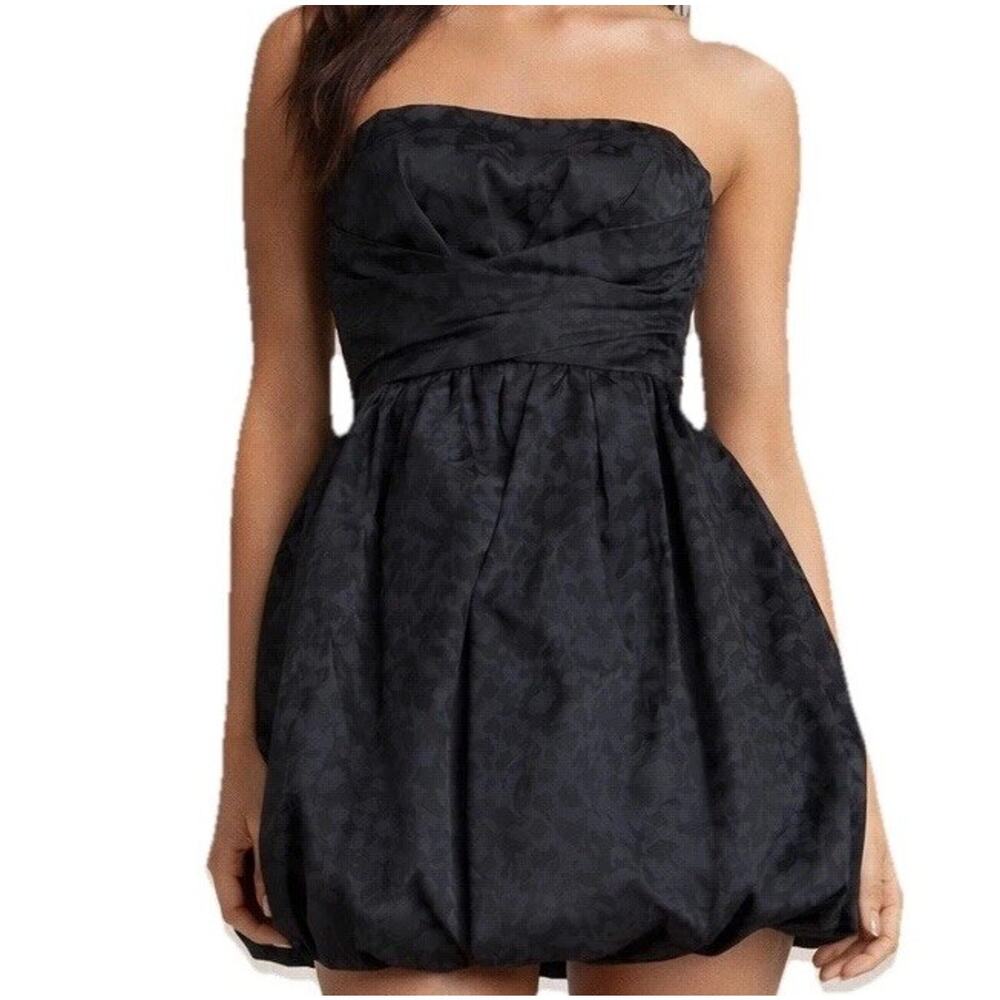 Bebe Black Strapless Bubble Dress Womens Size XS Leopard Print Zip